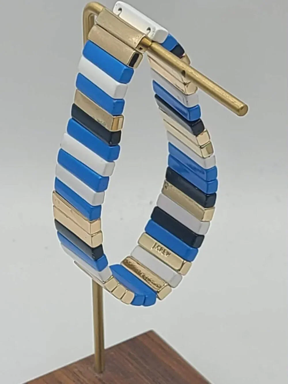 J Crew Enamel Stretch Bracelet Blue White Gold